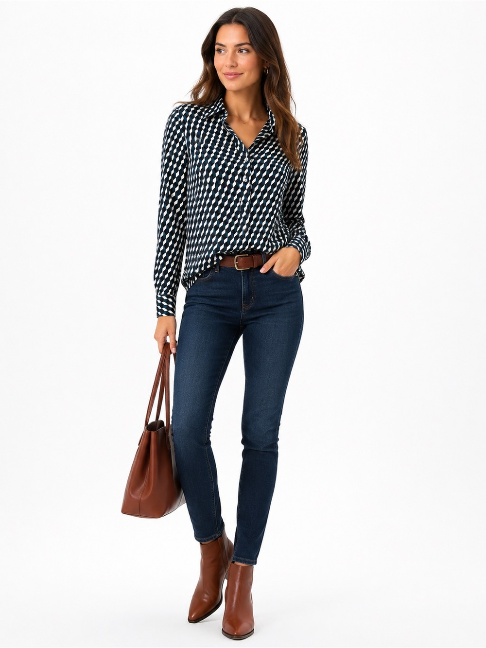 NWT Banana Republic Geometric Print Button Down Blouse Size Small